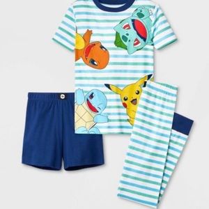 Boys' Pokémon 3pc Striped 100% Cotton Pajama Set - Blue Size 8